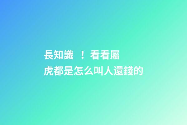長知識！看看屬虎都是怎么叫人還錢的